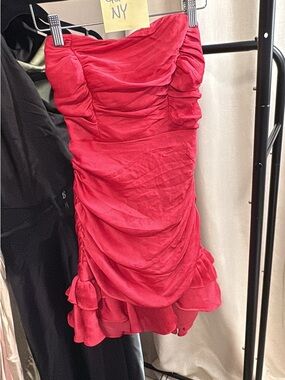 Selfie Leslie Strapless Ruched Pink-Red Mini Dress